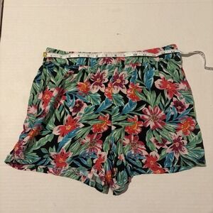 Caribbean Joe Ladies Shorts Bright Colors Floral Hawaiian Pockets Elastic Waist